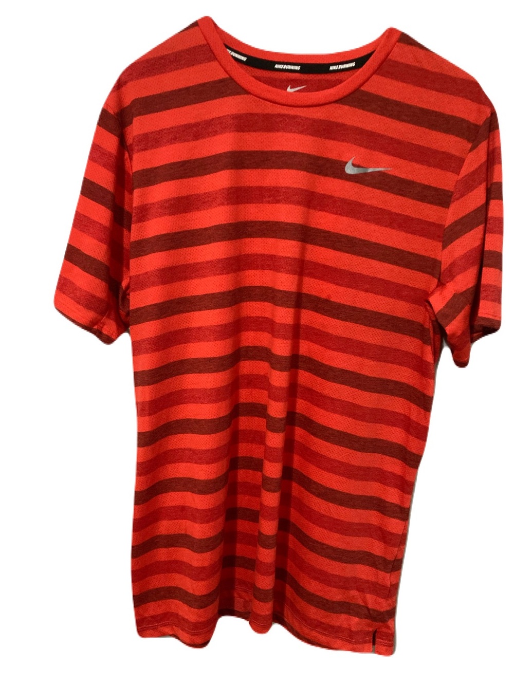 Nike Red and Dark Red Striped Short Sleeve Crew Tee